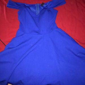 off shoulder royal blue dress